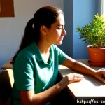 교사 업무 스트레스 관리법 - Photorealistic Spanish secondary school teacher practicing stress management during a quiet break, s...