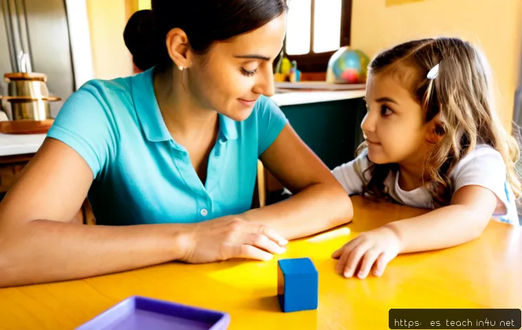 교사 자녀 교육 방법 - Photorealistic Spanish-speaking elementary teacher mother guiding her school-age daughter through a ...